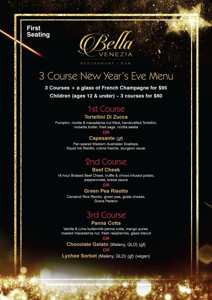 Bella Venezia A4 New Year 1st Seating Menu