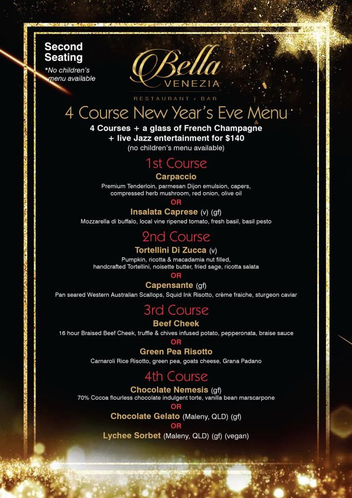 Bella Venezia A4 New Year 2nd Seating Menu