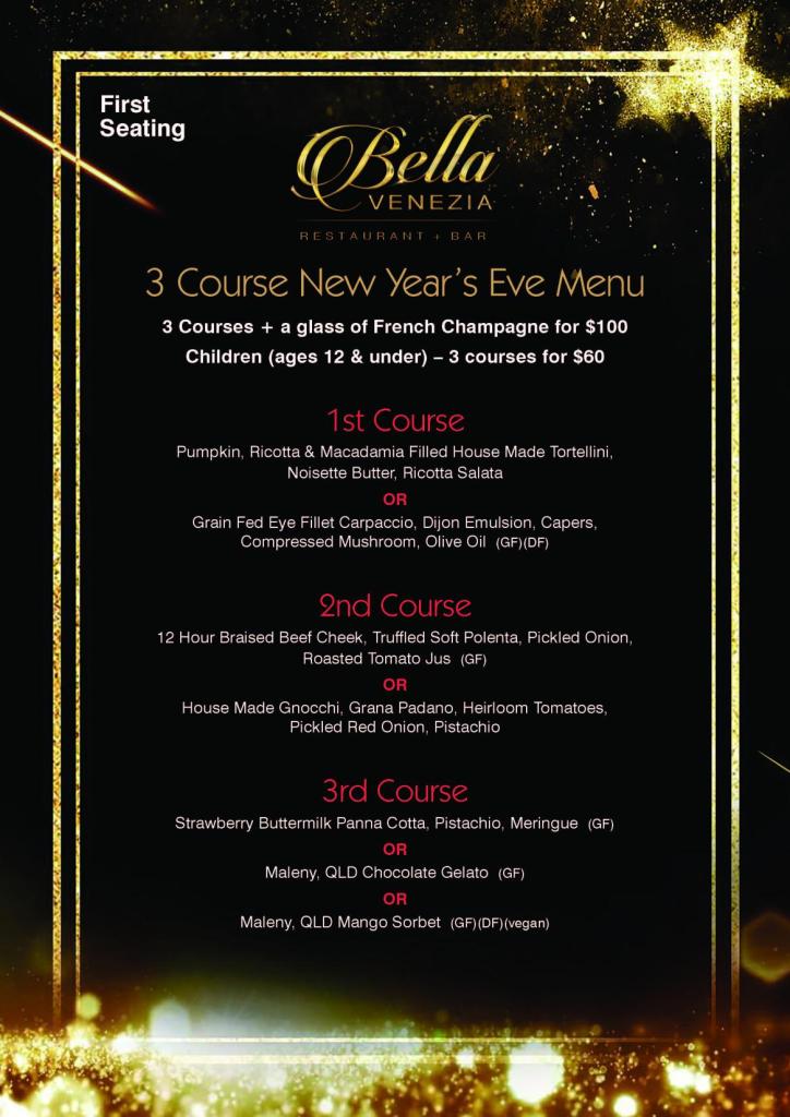 Bella Venezia A4 New Year 1st Seating Menu 2022