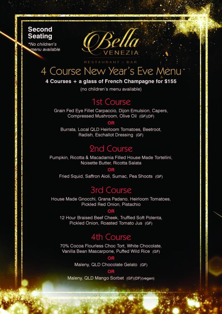 Bella Venezia A4 New Year 2nd Seating Menu 2022